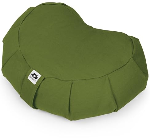 Waterglider International Zafu Crescent, almohada de meditación con relleno de casco de trigo sarraceno de Estados Unidos, algodón orgánico certificado, aguacate