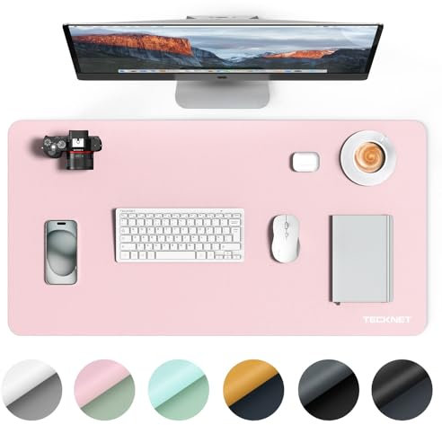 TECKNET Leather Desk Mat, Waterproof Desk Pad Large PU Leather Desk Protector Mat Easy Clean Mouse Mats for Desk, Writing, Home, Decor (80cm x 40cm, Pink)
