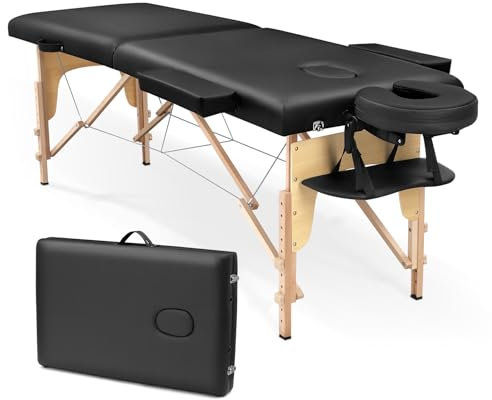Higliocas Camilla de masaje plegable para cosméticos: mesa de masaje de madera de 2 zonas, mesa de masaje móvil, banco de masaje para fisioterapia y tatuaje