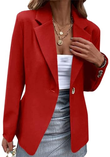 EFOFEI Donne Open Front Manica Lunga Vestito Office Giacca Slim Fit Manica Lunga Blazer Lapel Open Front Suit Coat Rosso L