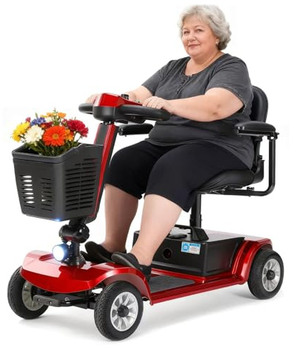 Unificare Electric Mobility Scooters 4-Wheel Mobility Scooters for Travel, Adults, Elderly,Long Range Power Extended Battery with Charger & Basket,Stops When You Let Go Mother's Gift