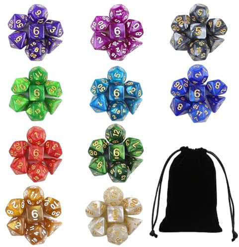 QUTHZZHY Polyedrische Würfel, 70 Stück DND Würfel Set, Dungeons and Dragons Würfel, Vieleck Spiel Würfel, 10 Farben, Rollenspiele Würfel für DND RPG MTG Tischspiele Würfel D4 D6 D8 D10 D12 D20