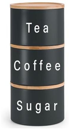 Evapure Tea, Coffee, Sugar, Canister Set, Durable, Resistant, Easy to Clean, Airtight Lid, Sleek & Modern Design, Stackable, Multipurpose, Food Storage