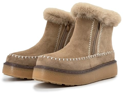 JOMIX Bottines Femme Hiver avec Fausse Fourrure Bottes Zip Latéral Semelle TPR Antidérapante et Plateforme Amortie 4.5 cm Chaudes et Confortables pour la Ville