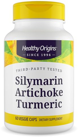 Healthy Origins Silymarin Artichoke Turmeric Liver Support – with Silymarin Phytosome, Artichoke Extract & Curcumin – Supports Liver Health, Antioxidant Protection & Digestion – 60 Capsules