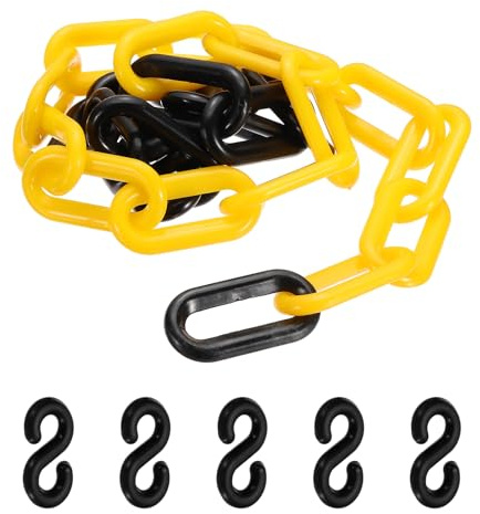 PATIKIL 3.3 Feet Plastic Chain Links, Colorful Safety Chain Barrier with Buckle for Parks Airports Parking Lots Crowd Management, Black Yellow (35 x 5 Mm)