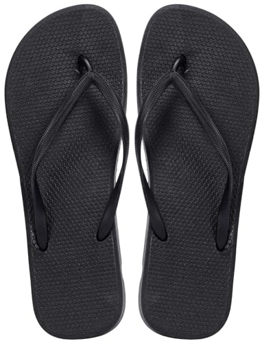 InfiniZer Unisex Flip Flops Rubber Flatform Summer Beach Slip-Resistant Flat Flipflops for Women Men Shower Swimming Pools (Black, UK 4.5/5)