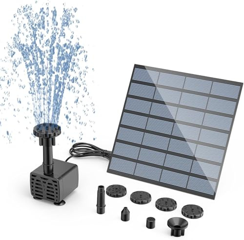 AISITIN 2026 Update DIY Solar Water Pump Kit for Water Feature Outdoor, Solar Powered Water Fountain Pump with 6 Nozzles for Bird Bath, Ponds, Garden, Fish Tank