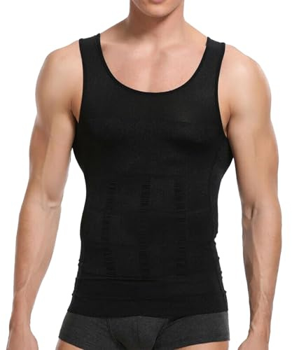 Mens Compression Vest Slimming Sleeveless Body Shaper Undershirt Seamless Shapewear Tank Tops (UK, Alpha, L, Regular, Regular, Black)
