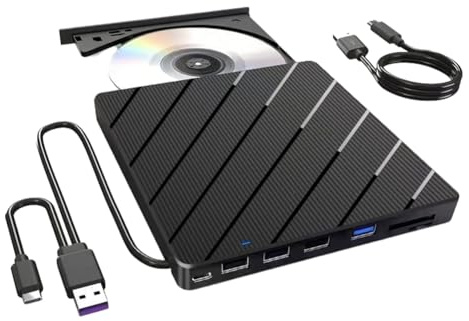 Histeaa Extern CD/DVD-enhet för bärbar dator, 7-i-1 USB ultratunn bärbar CD/DVD-spelare brännare, extern brännare brännare brännare