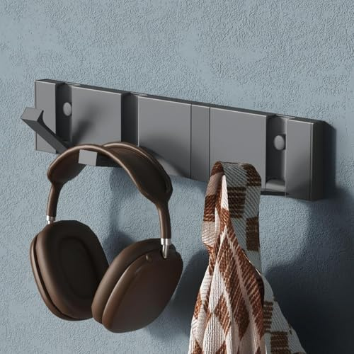 Mai & Mai Coat Hooks Wall Mounted, Foldable Coat Rack with 4 Hooks Grey