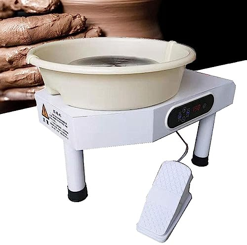 JHNKOJ Electric Pottery Wheel with Foot Pedal and LCD Touchscreen, 9.8-Inch Clay Wheel Pottery Ceramic Wheel Thrower for Adult Beginners, Comes with Clay Carving Tools and Clay Cutter,Grey