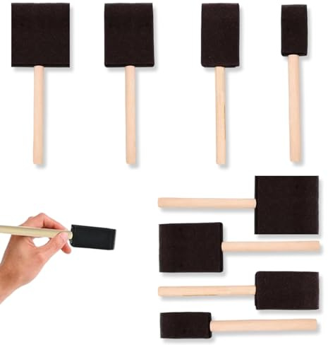 SXKJGQ 8 Pcs Foam Brushes, Foam Paint Brushes for Wood Stain, Sponge Brushes for Painting Acrylics, Varnishes & Crafts, 4 Sizes Black Applicator Set