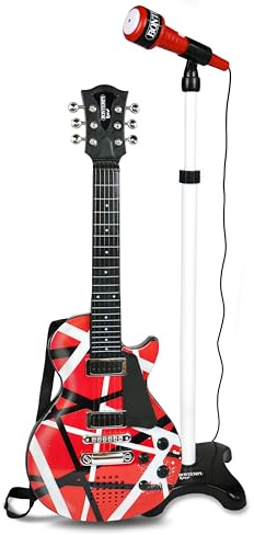 BONTEMPI - Chitarra Rock Elettronica con 6 Corde di Metallo 5 Demo Rock 3 Stacchi Musicali 5 Ritmi Spegnimento Automatico Cinghia Tracolla Presa Microfono 560mm
