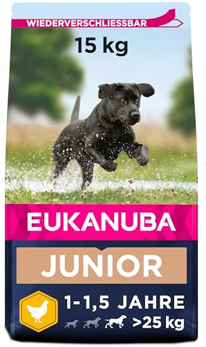 Eukanuba Hundefutter mit frischem Huhn für große Rassen, Premium Trockenfutter für Junior Hunde, 15 kg