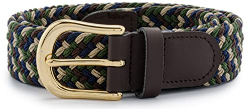 Streeze Mens/Ladies Stretch Belt ─ 30mm Wide with Gold Metal Buckle Elastic Fabric Woven Braided 11 Colours (Green/Blue Mix, Medium)