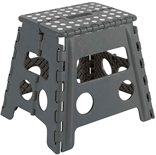 AC - Taburete Plegable - Fabricado en PVC - Multiusos de plástico Resistente y Duradero. Ideal para escuelas, guarderías u hogar. - 29 x 22 x 32 cm - Gris