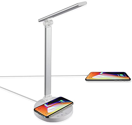 TEKLED® LED Desk Lamp with Wireless Charger | 5-Level Dimmable Flexible Gooseneck | Capacitive Touch Switch | USB Charging Port | Eye Protection Bedside Reading Office Work Students | 10W 30 LED 350LM