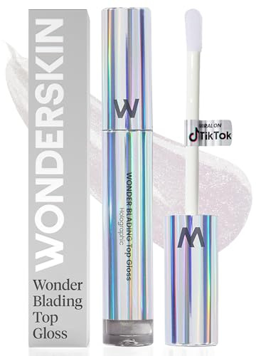Wonderskin WONDER BLADING Top Gloss - Clear Glitter Lip Gloss, Hydrating and High Shine Finish Lip Makeup (Holographic)