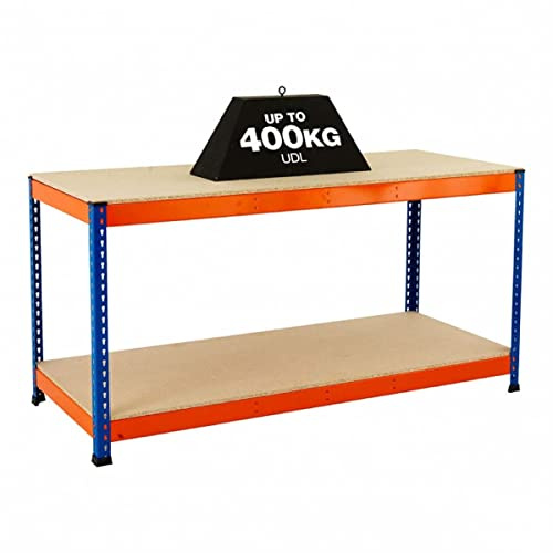 BiGDUG 2 Tier Heavy-duty Workbench - 91.5h x 152.5w x 61d cm - Up To 400kg Per Level UDL - 2 Levels - Powder Coated Steel Frame - Chipboard Levels