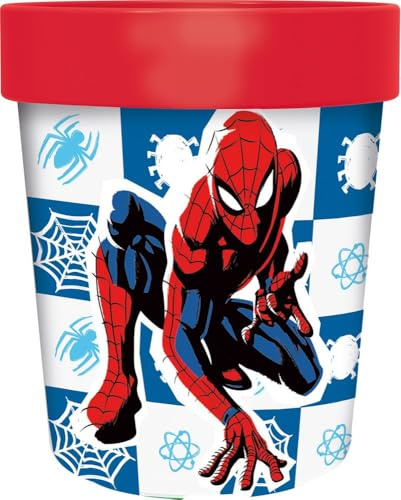 Marvel Bicchiere rosso per bambini in plastica Spiderman Uomo Ragno 260 ml con base antiscivolo