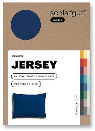 schlafgut Easy Mako-Jersey Kissenbezug 70x90 cm Blue Deep (Dunkelblau) – 100% Baumwolle Kopfkissenbezug Bügelfrei mit Ton-in-Ton Reißverschluss – Made in Green by Oeko-TEX