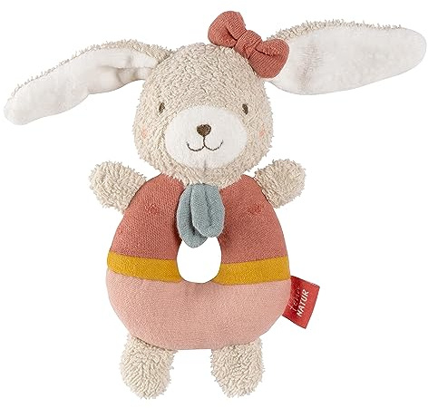 Fehn Sonajero de anillo Liebre NATUR - Juguete de algodón de cultivo ecológico - Fomenta el aprendizaje infantil de forma lúdica - para bebés y niños pequeños