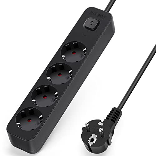 Aigostar Steckdosenleiste 4-fach, Mehrfachsteckdose mit Schalter, Mehrfachstecker Verlängerungskabel 3m Kabel, Schwarz