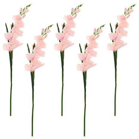 Artificiell gladiola, blomstam med gladiolus för bröllopsdekor – paket med 5 blomstjälkar i silke för elegant heminredning, brudbukett, gör-det-själv inomhus eller utomhus blomsterarrangemang,