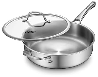 VocVoi Chefmate 5 Quart Stainless Steel Sauté Pan, 12 Inch, Dishwasher & Oven Safe, Works on All Cooktops