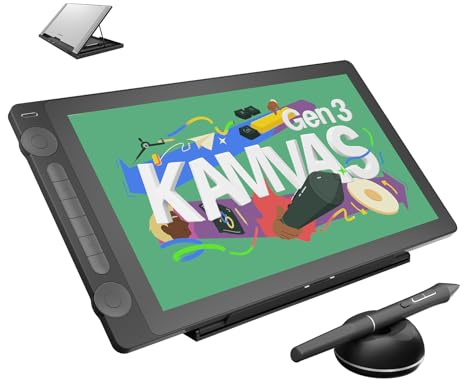 HUION Kamvas 16 Gen 3 2,5K QHD Grafiktablett mit Display, 15,8 Zoll Zeichentablett mit Entspiegeltem Geätztem Glas, 99% sRGB, PenTech 4.0, 16384 Stiftdruck, Zwei Wählscheiben für Mac, PC, Android