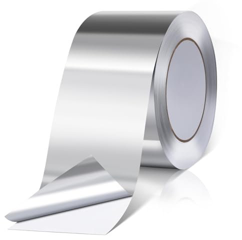 AiQInu Cinta de Aluminio 75mm x 50m,Cinta Aluminio Adhesiva Impermeable y Resistente al Calor,Cinta Selladora Metálica para Conductos de Aire Altas y Bajas Temperaturas