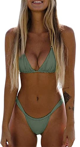 riou Conjuntos De Bikinis para Mujer Push Up Sexy Brasileño Bañador Halter Baño De Natacion Bañadores Deportivos Cuello En V con Relleno y Tanga Bikini De Dos Piezas Original Surf Vikinis