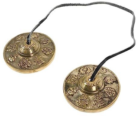 ibasenice Beckenglocke aus Messing für Meditation Handzimbeln mit Riemen Fingerzimbeln für Erwachsene Glücksbringendes Schlaginstrument Kleine Becken für Auftritte und Mehr