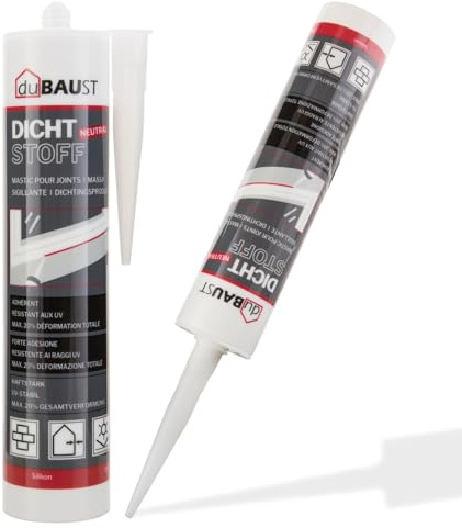 dubaust BAB24 Elastischer 1K Dichtstoff, für Innen und Außen, UV-stabil, Neutral, sehr starke Haftung, 300ml Kartusche (Weiss RAL9010, 1x)