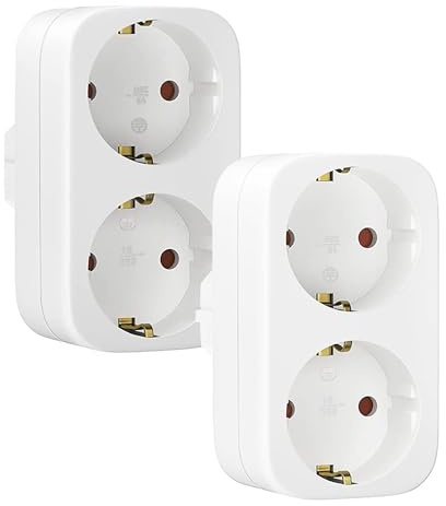 NonKob Doppelstecker für Steckdose, 2 Stück Steckdosenadapter, Mehrfachstecker für Küche Büro