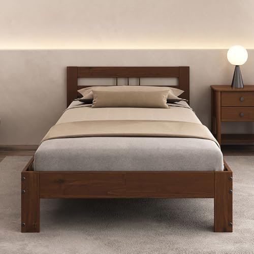 IDIMEX Massivholzbett Theo Jugendbett Bettgestell Einzelbett mit Kopfteil Kiefer massiv 90 x 200 cm in kastanienfarben lackiert