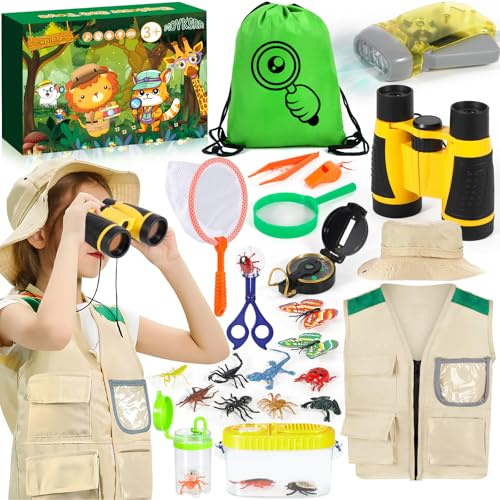 MOYKSRR Set Explorer Outdoor Giocattoli, Set di Giocattoli da Esploratore Esterno, Set di Esplorazione per Bambini con Gilet, Cappello, Binocolo, Bussola per Avventura Campeggio Escursionismo