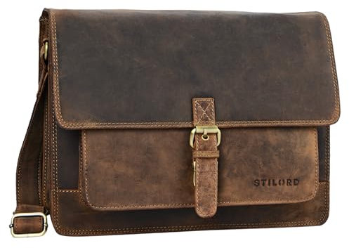STILORD 'Romeo' Kleine Aktentasche Leder für Herren Damen Vintage Businesstasche Bürotasche für DIN A4 Dokumente und 13,3 Zoll Laptops MacBooks aus echtem Leder, Farbe:mittel - braun