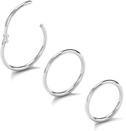 NewkeepsR 3 Pezzi-0.8mm×7/8/9mm Nostril Orecchini Cerchio da Piercing al Naso in Acciaio Chirurgico Antiallergici per Donne,Ideali per Piccoli Anelli per Septum Smiley Piercing Helix Tragus