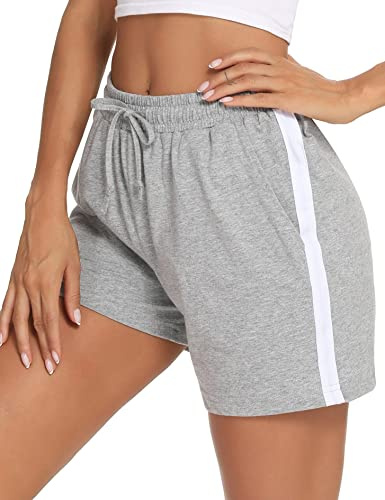 Litherday Short Femme en Coton Bas de Survêtement Court Rayé avec Poches pour Jogging Running Fitness d’Été Doux et Respirant,A Gris,XL