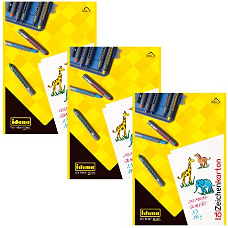 Idena 10382 - Carton à dessin, DIN A3, 10 feuilles, 190 g/m², 3 pièces, blanc