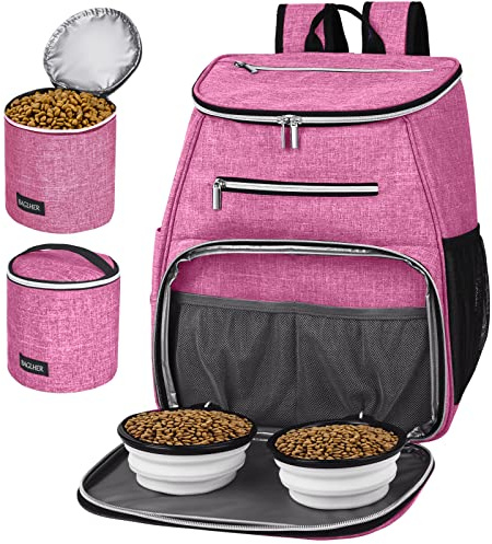 BAGLHER丨Dog Travel Bag Backpack, Airline Approved Pet Supplies Backpack, Dog Travel Bag with 2 Silicone Collapsible Bowls and 2 Food Baskets Pink