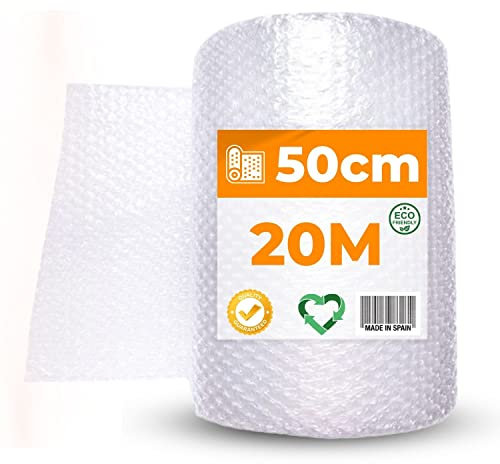 [20 cm Extra] Blasenrolle aus Kunststoff, Verpackung, 20 Meter x 50 cm Breite, Papier, Blasen, Verpackung, 100% recycelbar