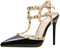 Damen-Sandalen mit Nieten, Nieten, High Heels, Stiletto-T-Riemen, Spitze, geschlossene Zehenpartie, Slingback-Brautpumps, Partykleid, Bequeme Hochzeitsschuhe, 10 cm,Schwarz,37