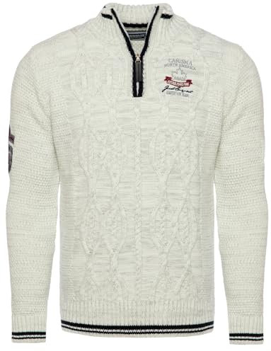 Carisma Strickpullover für Herren ? Herren Troyer mit Stickerei ? Angenehmer Regular Fit Pullover für Büro und Freizeit 7804 Ecru L