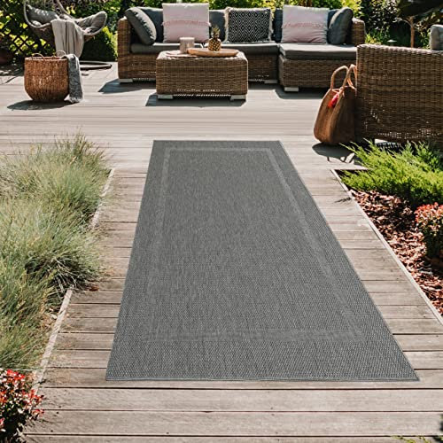 Teppich-Traum Klassischer Sisalteppich mit dezenter Bordüre • In- & Outdoor • in anthrazit, 80x200 cm