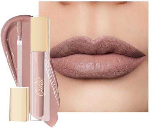 OULAC Matt flytande läppbläck, lila naken långt hållen läppstift, matt finish, intensiv läppstift, E-vitamininfuserat, ingen överföring, vegansk, 4,5 ml (M19) Nude Kiss