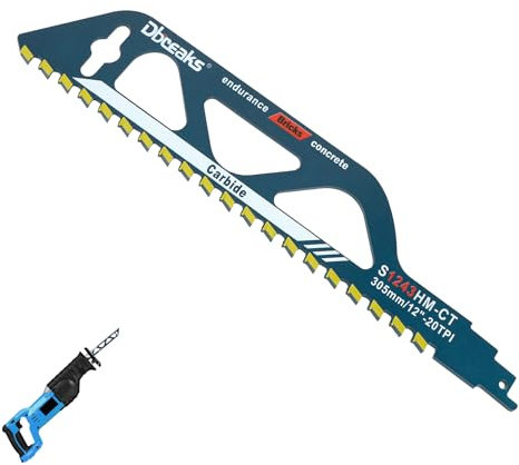 DBREAKS Säbelsägeblatt, Säbelsägeblatt Hartmetall, Säbelsägeblatter Stein, Sägeblatt Porenbeton, Zubehör Säbelsäge für Porenbeton/Ziegelstein/Beton/Gasbeton, Einhell/Bosch/Makita/Dewalt(S1243HM/305mm)