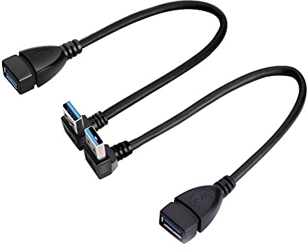 HSP-HSWITI SuperSpeed - Cable de datos de extensión USB 3.0, adaptador macho a hembra de 90 grados, cable de ángulo corto hacia arriba y hacia abajo para dispositivo con puerto USB (20 cm, 20 cm), 2